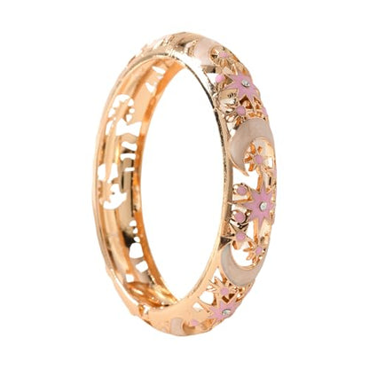 Cloisonne Bracelet For Women, Chunky Bangle Trendy Cute Flower Enamel Bangles Multi Tone Engraved Cuff Gold Plated Bracelets Stackable Wife Jewelry Friendship Gift - color: Hollow Star Sun Moon Pink