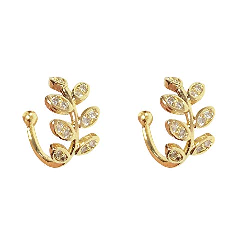 Ear Cuffs S925 Sterling Silver 18K Gold Plated Leaf Non Piercing Ear Clip Cuff Wrap Earrings Hypoallergenic Earring for Women (1 pair)
