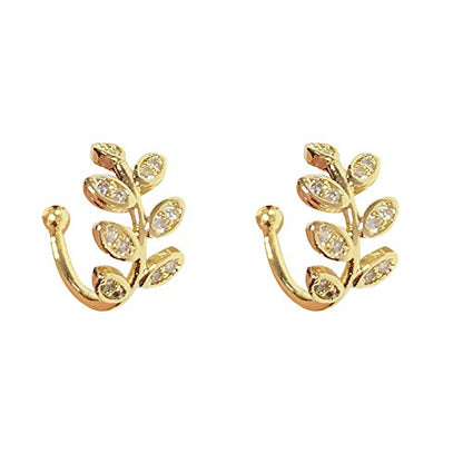 Ear Cuffs S925 Sterling Silver 18K Gold Plated Leaf Non Piercing Ear Clip Cuff Wrap Earrings Hypoallergenic Earring for Women (1 pair)
