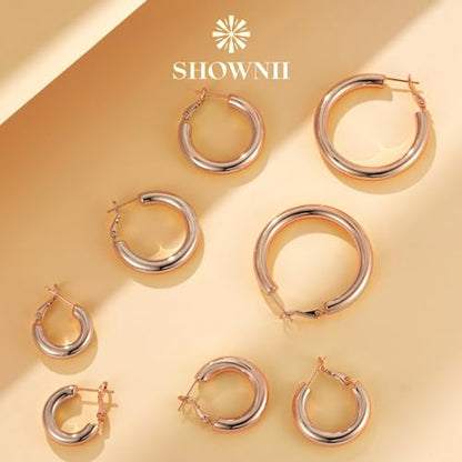 SHOWNII Chunky Gold Hoop Earrings - 14K Gold Plated Earrings for Women Hollow Tube Lightweight Thick Hoops 20/25/30/40mm Valentines Graduation Mother's Day Birthday Gifts - color: 30 Millimeters-Rose Gold Plated