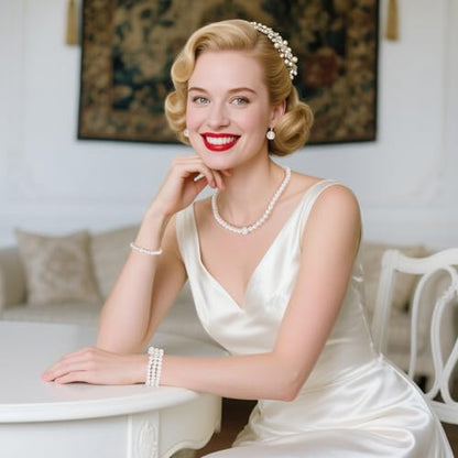 Faux Pearl Necklace and Earrings Set for Women Faux Pearl Bracelets Costume Jewelry Set for Wedding Bridal Birthday Party