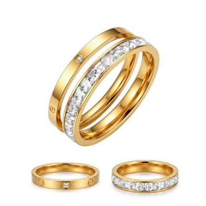 Stackable 2-Ring Set for Women, Daily Commute, Date & Couple - color: Gold