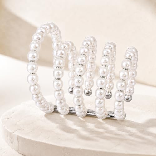 Faux Pearl Ear Cuff for Women, Multi Layer Wrap Ear Clip No Piercing, Statement Ear Crawler Jewelry for Daily Wear Party