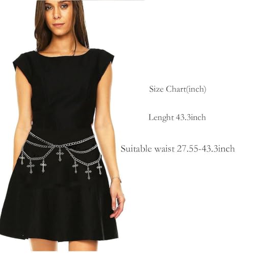 Thorn Heart Waist Chain Belt - Punk Gothic Crossover Body Belly Chains Tassel for Women Girl - color: Cross 1