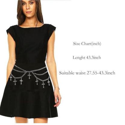 Thorn Heart Waist Chain Belt - Punk Gothic Crossover Body Belly Chains Tassel for Women Girl - color: Cross 1