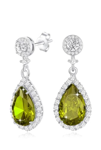 Silver Diamond Dangle Earrings for Women Rhinestone Teardrop Crystal Cubic Zirconia Drop Dangling Wedding Costume Jewelry - color: 08.August-White Gold Plated | Peridot