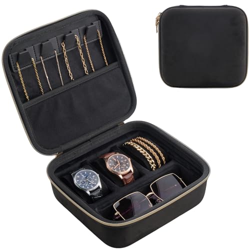 ProCase Mens Travel Jewelry Case, Jewelry Box & Organizer for Men -Black | Small 3-Slot Case for Watches, Necklaces, Rings & Bracelets, Zippered Organizer Bag - color: Black, size: Small