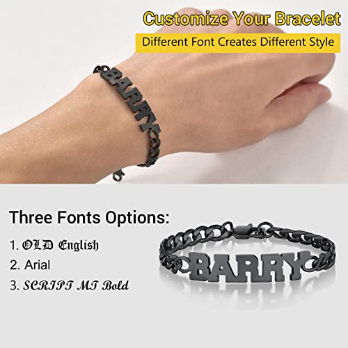PROSTEEL Bracelets for Men, Figaro/Cuban Mens Bracelet, Silver/Gold/Black | 6/9/13mm Width, 7.5/8.3/9" Length, Stainless Steel Mens Bracelet, Durable & Non Tarnish, Chunky Jewelry with Gift Box - style: H 6mm-Cuban-Black-Custom