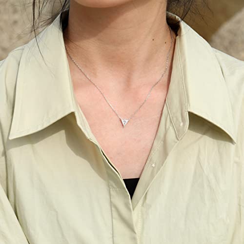 S.Leaf 18K Gold Plated Cubic Zirconia Choker Necklace for Women 925 Sterling Silver Layered Coin Moon Star Heart Circle Crystal Lariat Pendant Necklaces Gifts for Women Trendy - color: Triangle_Silver
