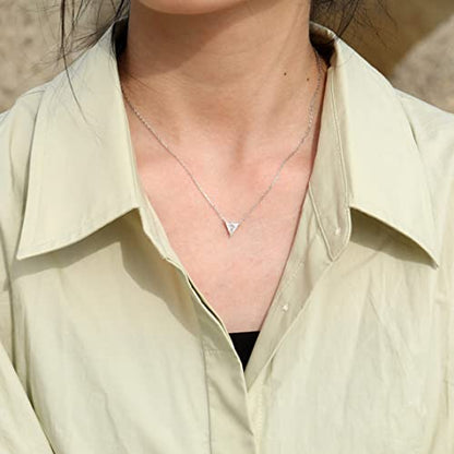S.Leaf 18K Gold Plated Cubic Zirconia Choker Necklace for Women 925 Sterling Silver Layered Coin Moon Star Heart Circle Crystal Lariat Pendant Necklaces Gifts for Women Trendy - color: Triangle_Silver