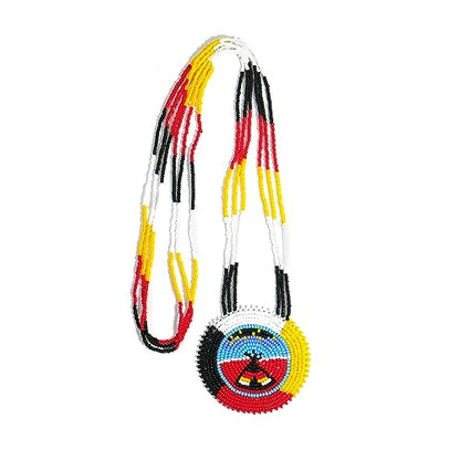 Handmade Native American Style Tribal ethnic Seed Bead Beaded Layered Medallion Necklace - color: Teepee Under the Star
