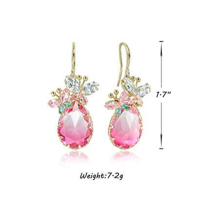 Crystal Teardrop Earrings CZ Butterfly Earrings Gold Dangle Earrings Jewelry Gift for Women - color: Red