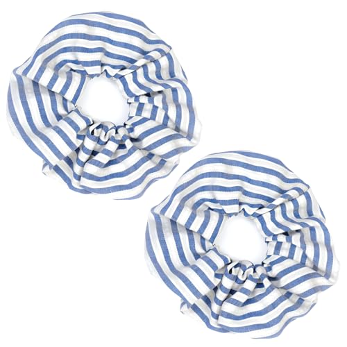 Big Blue White Striped Scrunchies for Women 2 Pack Large Hair Ties, Fabric Ponytail Holders Elastic Hair Bands Women Girls Hair Accessories - color: Stripede Blue