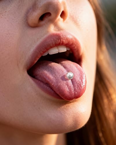 G23 Solid Titanium Tongue Rings, 14G Titanium Tongue Piercing Jewelry, 16MM Internally Thread Tongue Barbell - color: Silver