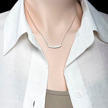 Curved Tube Bar Necklace Sterling Silver, Curved Bar Necklace for Women, Balance Necklace, Layering Choker Necklace (18 inches)