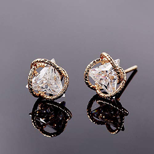 Geometric Triangle Cubic Zirconia Stud Earrings for Womens, Gold-Plated-Brass,…