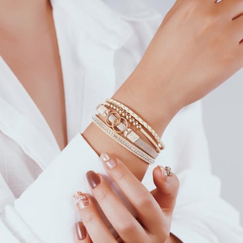 Boho Leather Wrap Bracelets Beaded Stackable Cuff Bracelet Country Concert Outfits Cowboy Cowgirl Western Jewelry Gifts for Women - color: Infinity-Gold