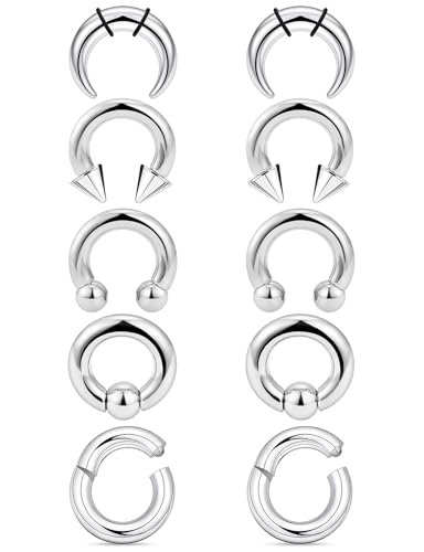 Septum Rings 16G 14G 12G 10G 8G 6G 4G 2G Surgical Steel Septum Stretching Kit Septum Pincher Tapers Gauge Kit Nose Ring Hoop Horseshoe Helix Tragus Daith Rook Piercing Jewelry for Women Men - style: 8G(3.0mm)-Inner Dia:12mm