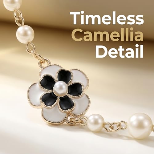 Long Layered Faux Pearl Necklace for Women Floral Sweater Chain | Chic multi-strand accessories decorated with a classic digit 5.