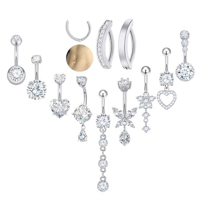 11 Pcs Belly Button Ring Dangle Stainless Steel Belly Rings 14G | Belly Button Piercing Cute Navel Ring Belly Piercing Jewelry for Women - style: 11S