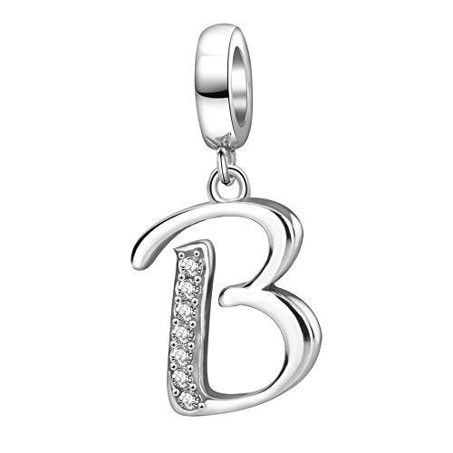 925 Sterling Silver Initial Charm fits Pandora, Gift for Mom Wife | Christmas,Birthday,Mother's Day, Anniversary, Valentine's Day - color: Letter B
