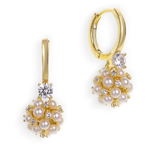 Sonateomber Christmas Tree Dangle Small Gold Hoop Earrings for Women, Cute Sparkly CZ Rhinestone Maple Clover Leaf Drop Earings Thanksgiving Holiday Accessories Fashion Jewelry Gift - color: Pearl White