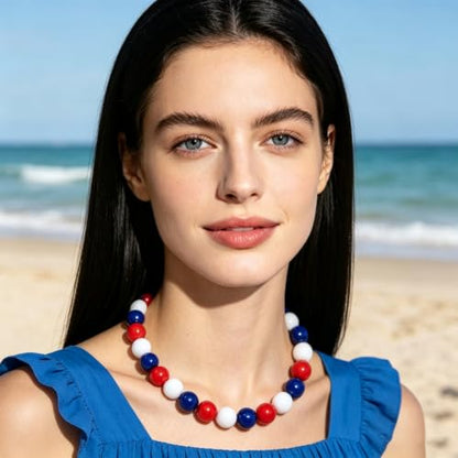 Chunky Beaded Necklace for Women 16mm Round Bead Resin Modern Statement Necklace Jewelry Accessories - color: colorful 07