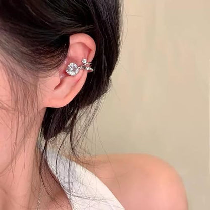 18K Gold Plated Cubic Zirconia Ear Cuff for Women – Non-Pierced Double Row Cartilage Clip-On Earrings, Dainty Silver-Tone Cuff Jewelry, Minimalist Adjustable Wrap Earrings for Daily Wear