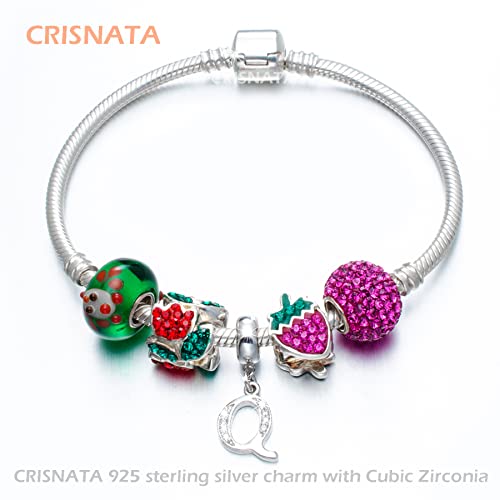 26 Letter Pendant Charms, Polished 925 Sterling Silver Complete Initial A-Z Dangling CZ Stone Alphabet Beads, fits European Bracelet Necklace, Gift for Mother/Father/Daughter/Son/Sister/Aunt - color: Letter Q CZ Pendant Charm