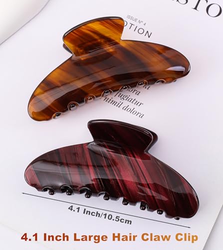 2 Pack Acetate Hair Claw Clips for Women 4 Inch Large Claw Hair Clips for Thin to Thick Hair - color: Burgundy+Brown
