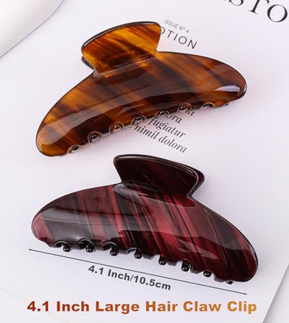 2 Pack Acetate Hair Claw Clips for Women 4 Inch Large Claw Hair Clips for Thin to Thick Hair - color: Burgundy+Brown