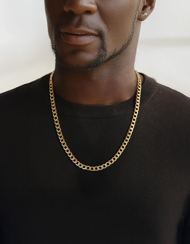 ChainsHouse Stainless Steel Cuban Link Chain Necklace for Mens Jewelry | 4mm/6mm/9mm/13mm Width Flat Cuban Chain, Black/14K Gold Plated Hip Hop Jewelry Mens Necklace 14"-30" Length with Gift Box