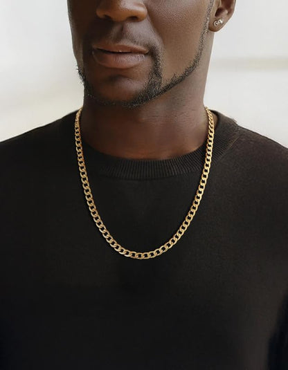 ChainsHouse Stainless Steel Cuban Link Chain Necklace for Mens Jewelry | 4mm/6mm/9mm/13mm Width Flat Cuban Chain, Black/14K Gold Plated Hip Hop Jewelry Mens Necklace 14"-30" Length with Gift Box