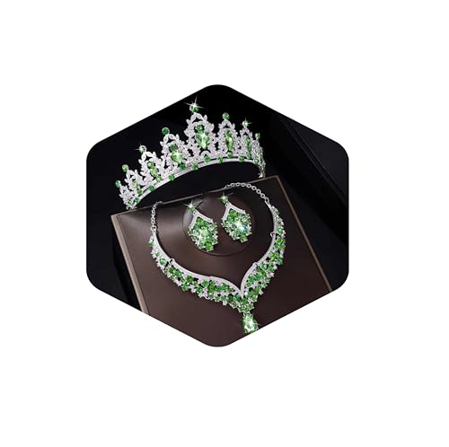 Kamirola Bridal Wedding Tiara Crown Jewelry Set for Women/Brides/Bridesmaids Crystal Jewelry Set for Wedding Prom Party Bridal Crystal Necklace Earrings Bracelet Set(TR60) - color: Silver Light Green