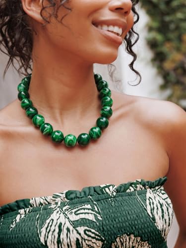 Chunky Beaded Necklaces for Women Statement Necklace | Bold Chunky Choker, Large Resin Beads, Adjustable Necklace, Boho Trendy Summer Beach Holiday Jewelry - color: Green-02