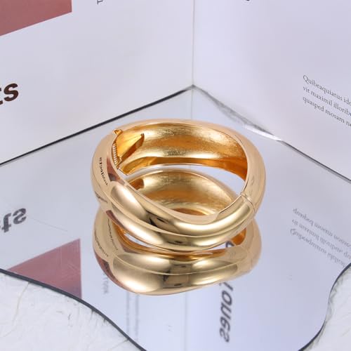Eigso 13MM Large Gold Plated Chunky Bracelet Bangle for Women Men Trendy Thick Arc Shape Open Cuff Bangles Bracelets for Woman Man - color: Gold-29MM