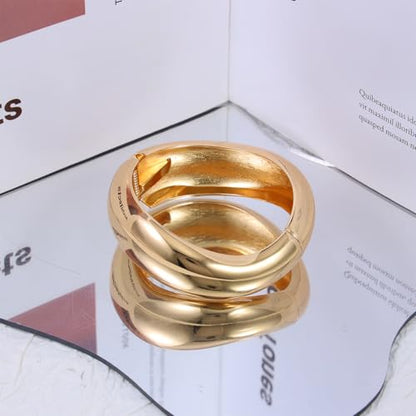 Eigso 13MM Large Gold Plated Chunky Bracelet Bangle for Women Men Trendy Thick Arc Shape Open Cuff Bangles Bracelets for Woman Man - color: Gold-29MM