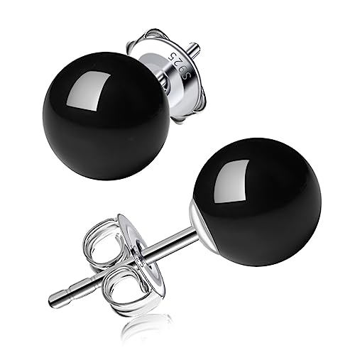 3/4/5/6/8/10/11mm Black Pearl Stud Earrings for Women - 925 Sterling Silver Hypoallergenic Earrings Jewelry Gift - size: 8 mm