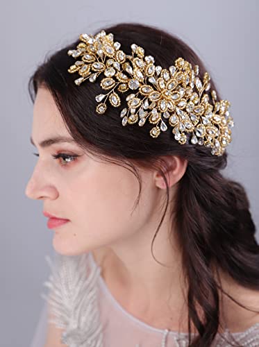 JWICOS Bride Wedding Hair Comb Silver Crystal Headpieces Bridal Hair Clip Side Comb Wedding Hair Accessories for Women and Girls (Gold) - color: Gold
