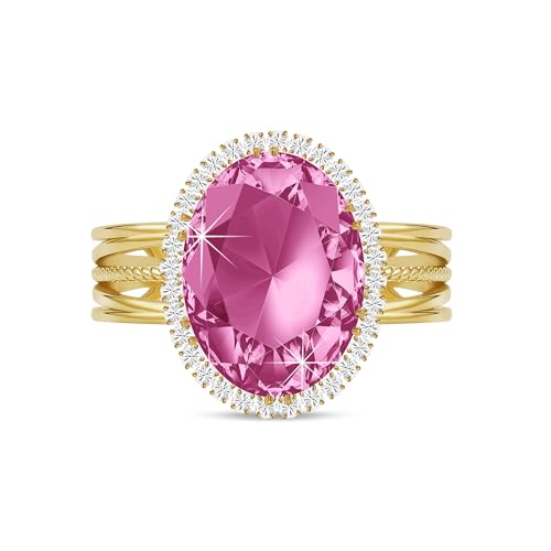 Linawe Costume Jewelry Adjustable Cocktail Ring for Women | Copper, Rhinestone, Cubic Zirconia, Oval, Fake Diamond, Crystal, Stone, Birthstone, Gemstone, Big, Chunky, Statement - color: Yellow Pink