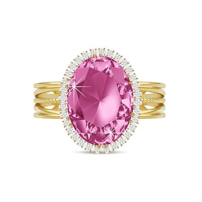 Linawe Costume Jewelry Adjustable Cocktail Ring for Women | Copper, Rhinestone, Cubic Zirconia, Oval, Fake Diamond, Crystal, Stone, Birthstone, Gemstone, Big, Chunky, Statement - color: Yellow Pink