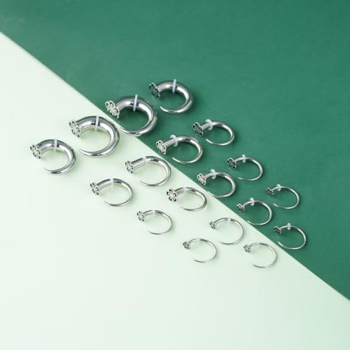 TBOSEN 18PCS Stainless Steel Stretching Kit Taper Bend Expander O-Ring Round | Flower | Heart | Cat Top Body Piercing Jewelry Set - color: Flower Top,Silver