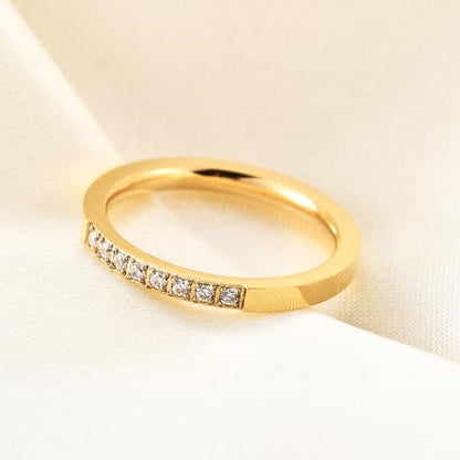 2mm 5mm Tainless Steel Cubic Zirconia Wedding Band Rings For Women,Stackable No Tarnish Fashion Cross Rings Size 4-10 - color: 2mm-Gold