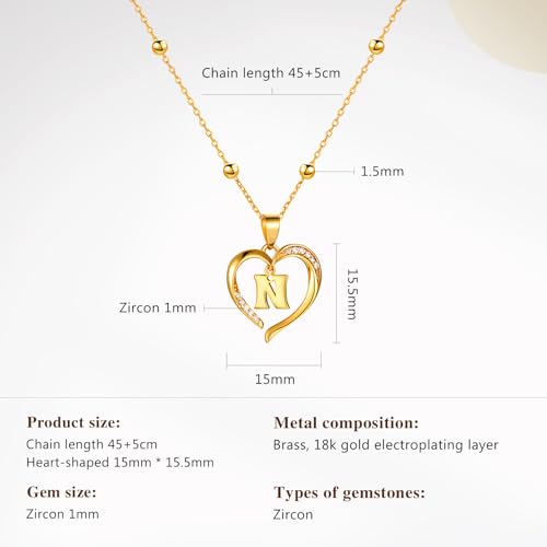 Cicy Bell Womens Heart Initial Necklace 18k Gold Plated | Personalized Letter Pendant, 17.7'' with 2'' Extender - color: Style 2-N-Gold