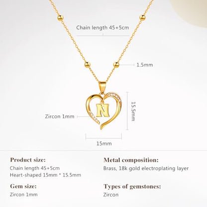 Cicy Bell Womens Heart Initial Necklace 18k Gold Plated | Personalized Letter Pendant, 17.7'' with 2'' Extender - color: Style 2-N-Gold