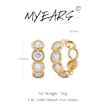 Women Gold Earrings Huggie Hoop Cubic Zirconia 14K Gold Plated Small Simple Hypoallergenic Everyday Jewelry - style: Circle