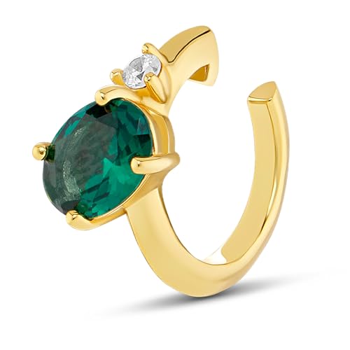 MILLA Ear Cuffs Non Piercing, Birthstone Jewelry, 14K Gold Plated over 925 Sterling Silver Half Hoop Dainty Earrings for Women Trendy with CZ Stones, Lightweight and Hypoallergenic - color: 05 May - Emerald