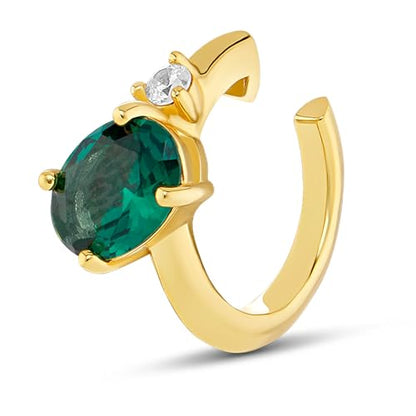 MILLA Ear Cuffs Non Piercing, Birthstone Jewelry, 14K Gold Plated over 925 Sterling Silver Half Hoop Dainty Earrings for Women Trendy with CZ Stones, Lightweight and Hypoallergenic - color: 05 May - Emerald