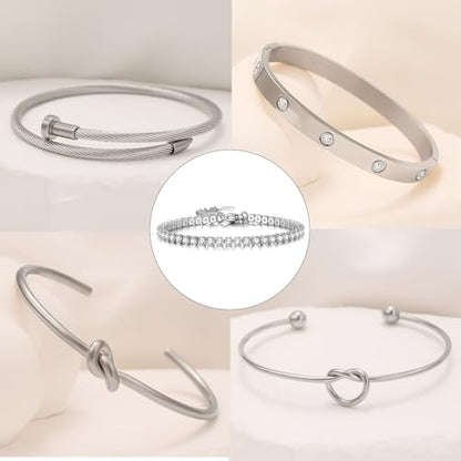 18 K Gold Plated Love Bangle Bracelet Stack Cuff Jewelry for Women Jewelry Set for Women Gift with Box - style: style15
