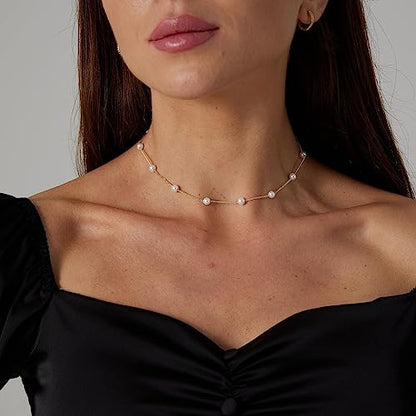 Kyerlyn Dainty Pearl Pendant Necklaces for Women 14K Gold Plated Handmade Layered Pearl Chain Necklace Delicate Layered Pearl Necklace Everyday Jewelry Gift - color: Satellite Pearl Choker-Gold